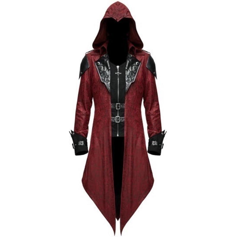 S-5XL Herren New Fashion Devil Fashion Herren Gothic-Stil Kapuzenjacke Mantel Rot Schwarz Diesel Punk Assassin Creed Cosplay Kostüm Strickjacken Mantel für Herren 5XL rot