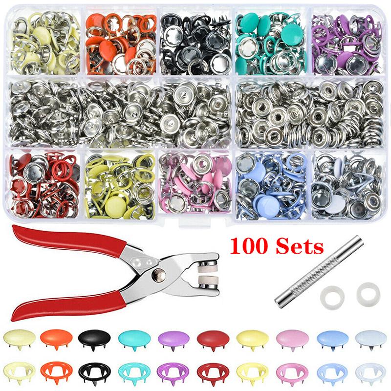 100/200 Sets Druckknöpfe zum Aufstecken, Werkzeugset, Druckknöpfe aus Metall, verschiedene Farben, Nähknöpfe 100 Sets With Plier