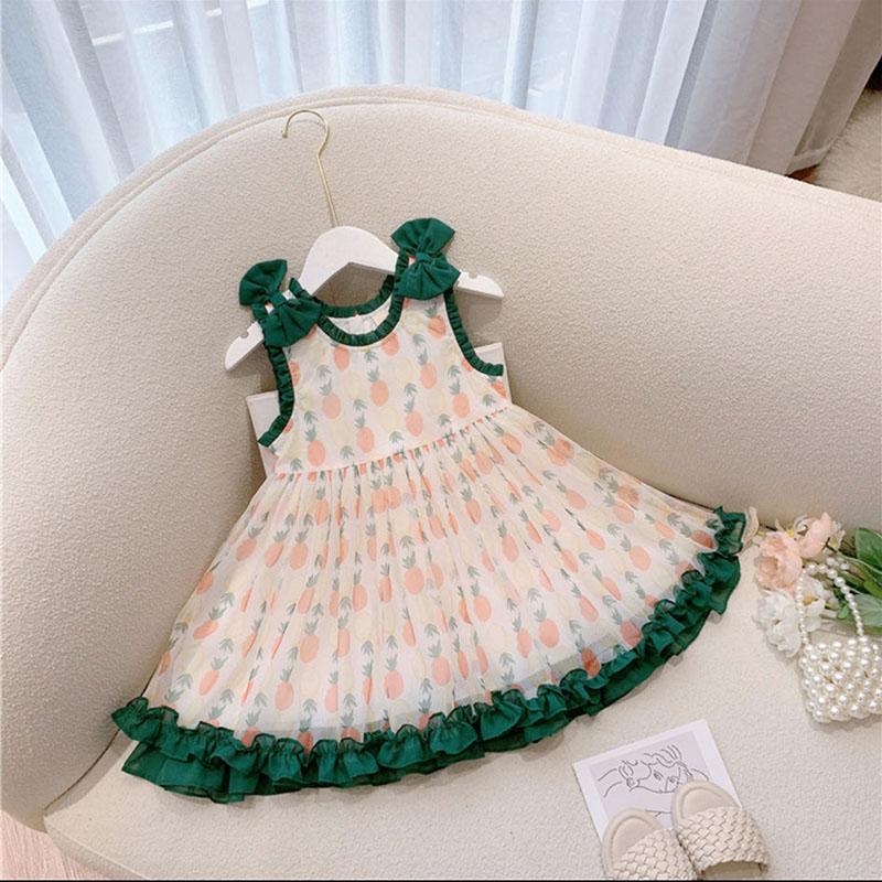 Mädchen Prinzessin Kleid Sommerkleid Kinder Süßes Mesh Puffy Kleid Mädchen Kleid Rock Niedlich Loli Rock Ärmelloses Rundhals Chiffon Kleid 90