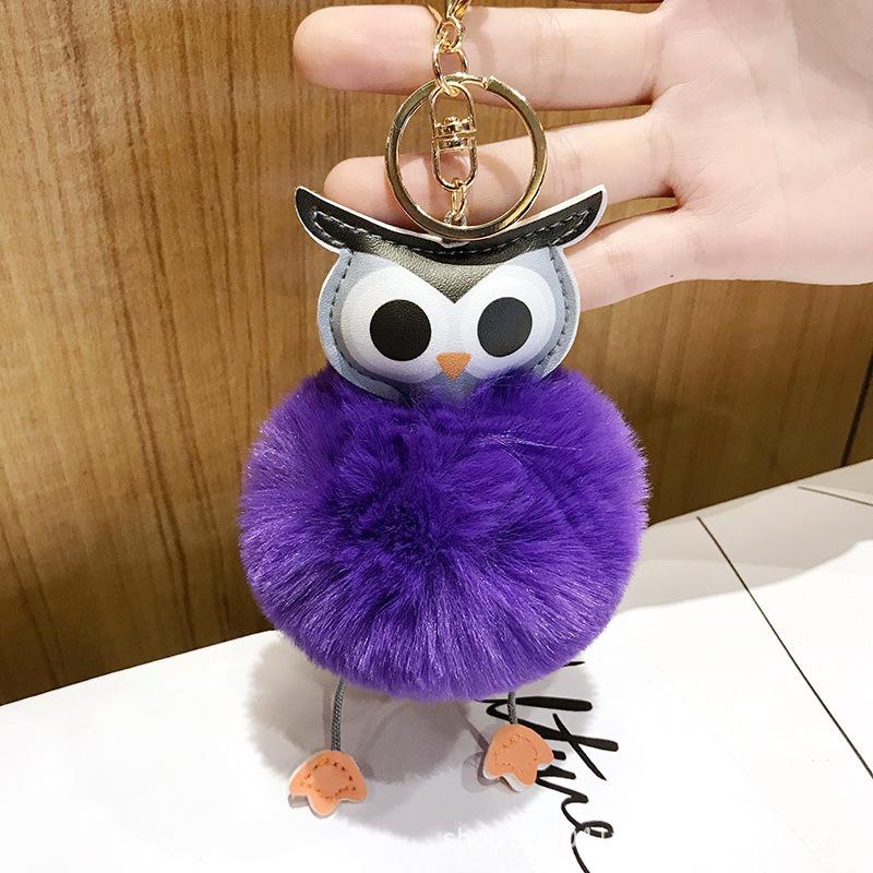 Multicolor Frauen Niedlichen Plüsch Eule Schlüsselanhänger Pu Leder Anhänger Handtasche Auto Schlüsselanhänger Frauen Geschenke violett