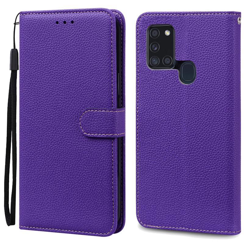 A21S Hülle Für Samsung Galaxy A21S Hülle Brieftasche Leder Flip Hülle Für Samsung A21S Hülle A 21s A217F Weiche Silikonhülle Fundas For Samsung A21S dunkelviolette