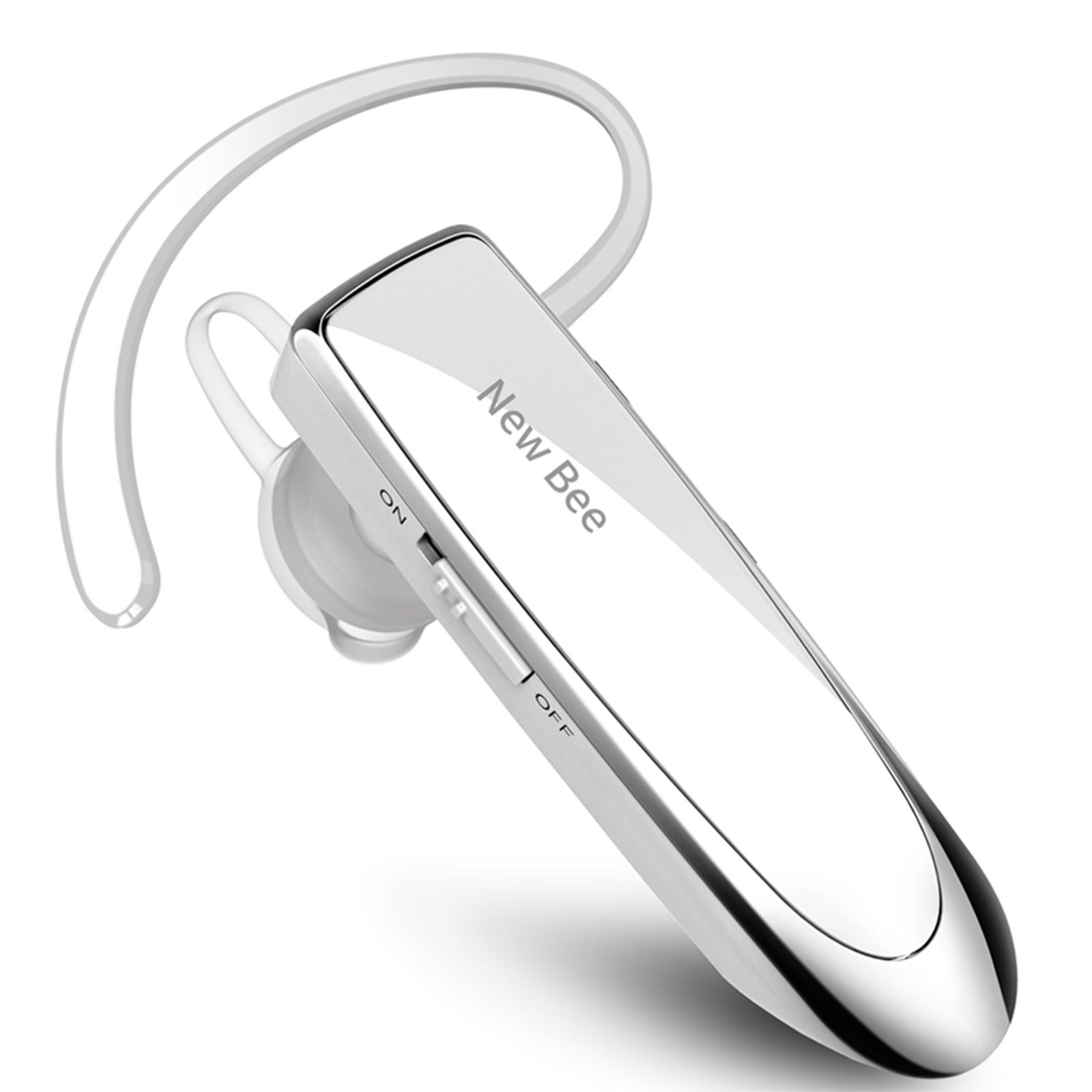 NEW BEE Single Wireless Bluetooth Headset Kopfhörer Noise Cancelling Mic Sport Kopfhörer Freisprecheinrichtung silber
