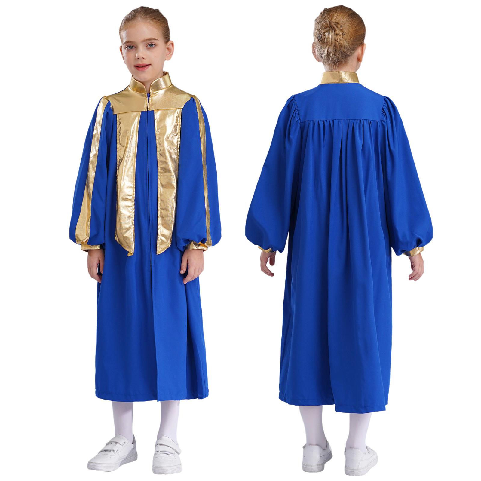 Chorrobe für Jungen und Mädchen, für die Kirche, Taufe, Kostüm, Reißverschluss, Abschlusskleid für die Schule 7-8 Years blau