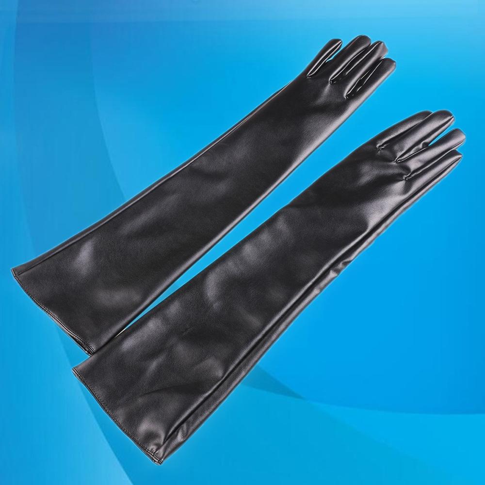 Damen Performance Lange Lederhandschuhe mit Verlängertem Warm und Samt Hochzeitskleid mit Modischen PU-Lederhandschuhen . black