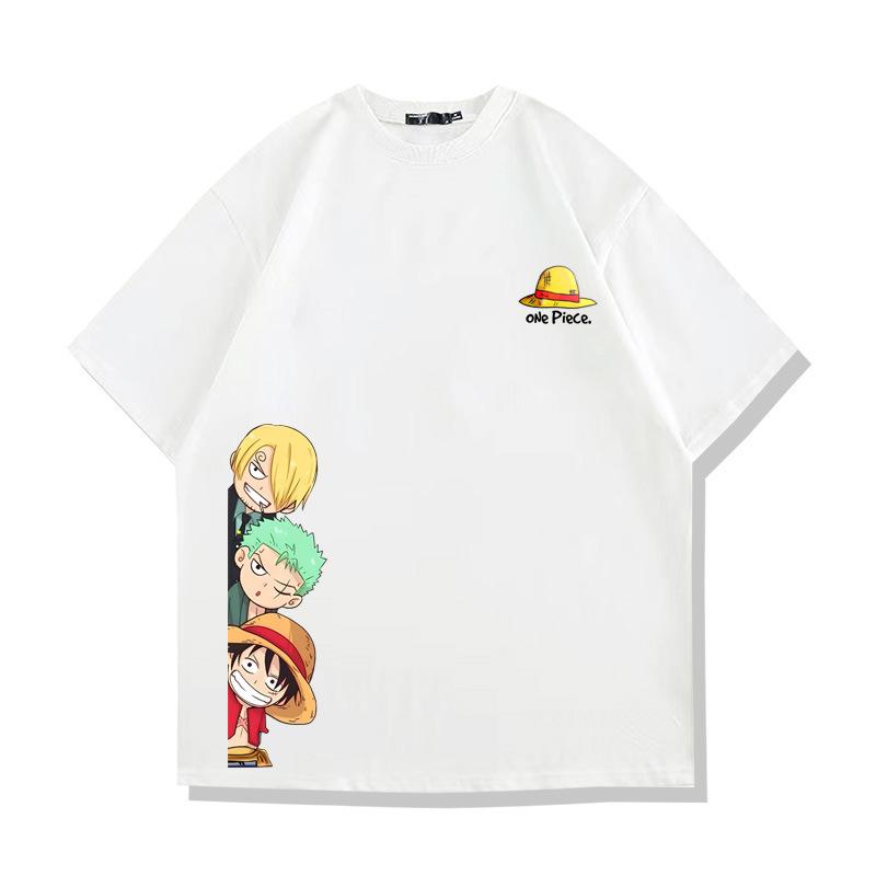 One Piece Anime T-Shirt Herren Strohhutpiraten Monkey D Luffy Manga Grafik Herren T-Shirt Harajuku Kurzarm Tops Herren Kleidung XS weiß