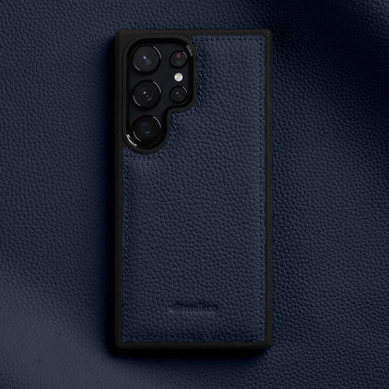 Melkco 100% Echtes Leder Case für Samsung Galaxy S23 S24 S25 Ultra Plus Premium Luxus Hülle Rindsleder Business Handyhüllen for S23 Plus dunkelblaue