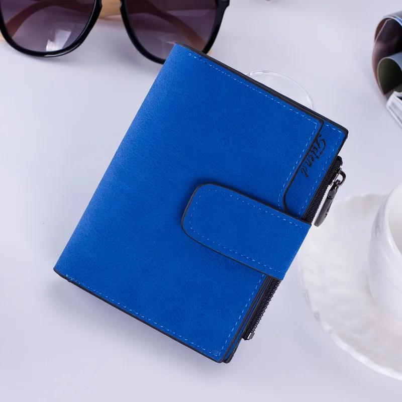 Neue Damen-Geldbörse aus Leder, kurze Geldbörse aus PU-Leder, Damen-Geldbörsen, Kartenhalter, faltbar, tragbar, für Damen blau