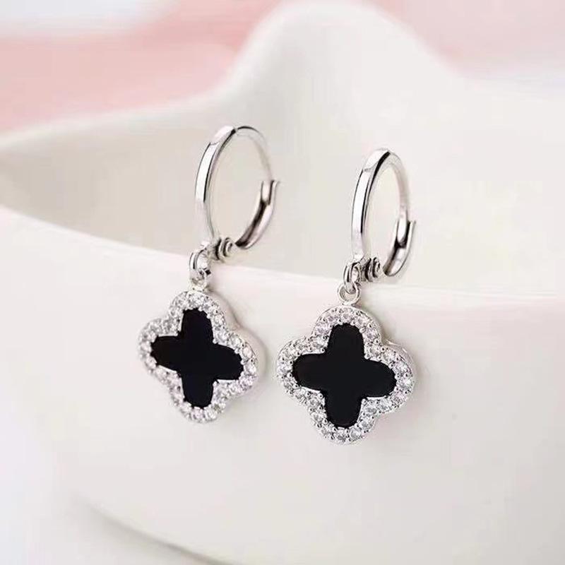 Hochwertige Luxus glänzende Kleeblatt-Ohrringe Ohrringe Net rote Ohrringe Temperament Damen vierblättriges Kleeblatt Ohrringe silber