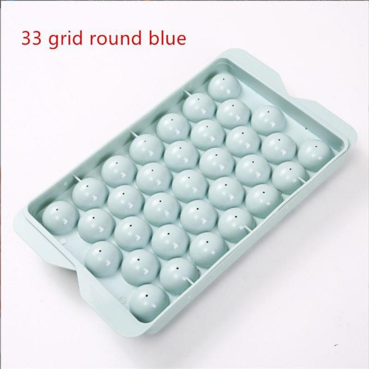 33 Gitter, wiederverwendbare runde Eiswürfelform mit Deckel, Mini-Eiskugelform für Gefrierschrank-Eisparty blau