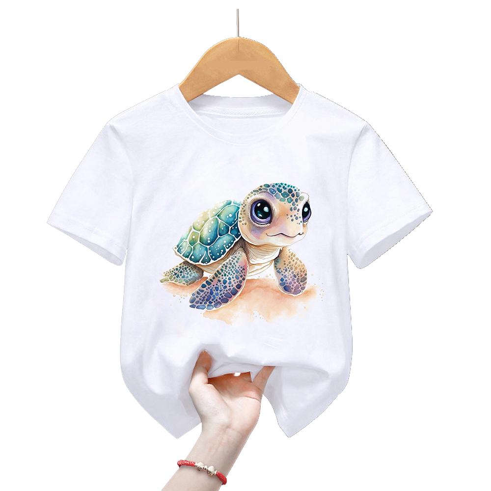 Kawaii Meeresschildkröten-Print T-Shirt für Mädchen/Jungen Coole Kinderkleidung Harajuku Shirt Liebliche Kinderbekleidung Sommermode T-Shirt 5T(120cm)