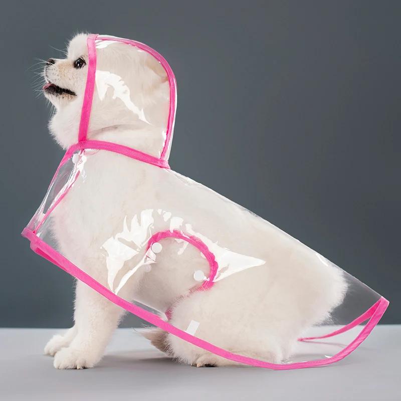 Welpen-Regenmantel, wasserdichte Haustier-Regenjacke für kleine und mittelgroße Hunde, Katzen, Overall, Chihuahua, Teddy, mit Kapuze, Mops, Regenponcho, Regenbekleidung L 2.5-4.5KG rosa