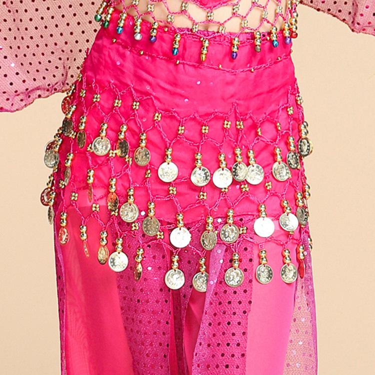 Frauen Bauchtanz Hüfttuch Wrap Taille Kette Gürtel Tanz Rock Kostüm Münzen Dancewear 115cm rose rot