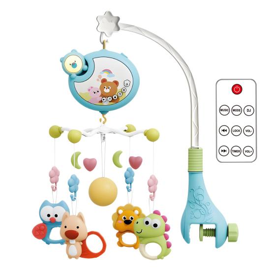 Baby-Mobiles für Krippen, Krippen-Mobile mit Musik und Lichtern, Fernbedienung, rotierende Rassel, Spielzeug, Sternprojektion, entspannende Musik, Baby-Krippen-Rassel für blau