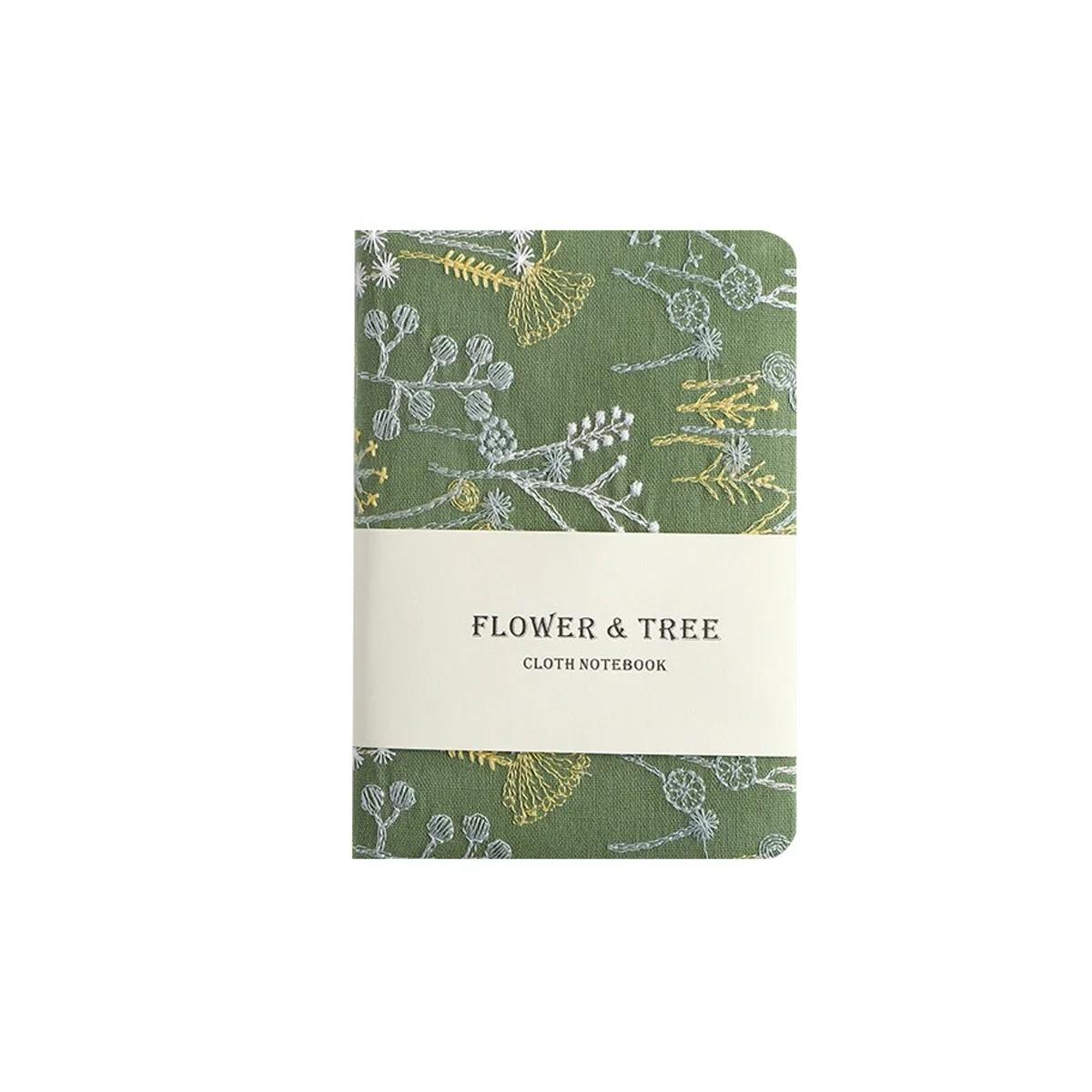 1Pc A6 Stickerei Blume Notebook Tragbare Handbuch Ultra-Dick Student Tagebuch Einfache Notebook für Studenten grün
