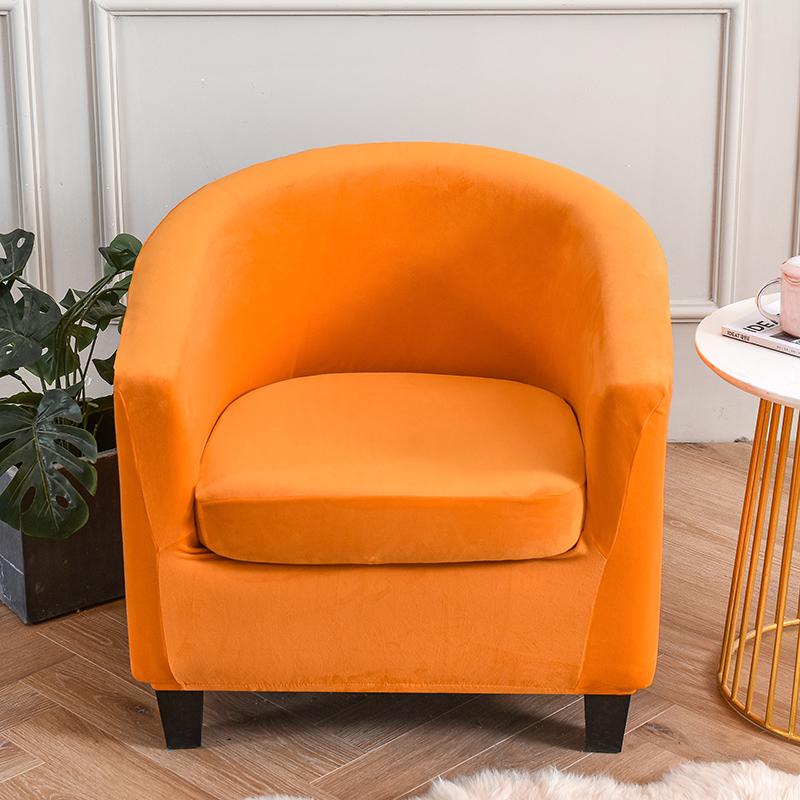 Samt-Stuhlhussen für Club-Sessel, Stretch-Sofa-Schonbezug, abnehmbarer Couchbezug für Wanne, Bartheke, Wohnzimmer, 2 Stück/Set orange