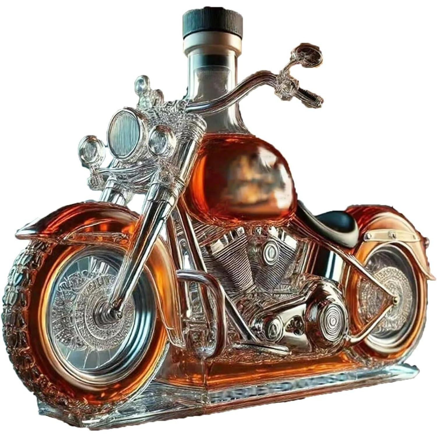 300ML 3D Motorrad Whiskey Karaffe - Handgeblasene Kunstglas Statue | Originelle Spirituosen Aufbewahrungsflasche für die Hausbar Dekoration | Einzigartiges Geschenk für Motorrad A gray