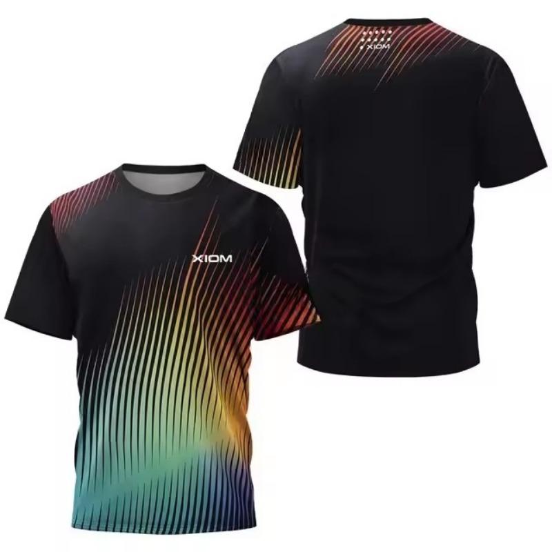 Modernes Neonmuster Herren Tischtennis T-Shirt Herren Sommer Tennis Badminton T-Shirt Top Tischtennisverein Schnelltrocknend Kurzärmelig L