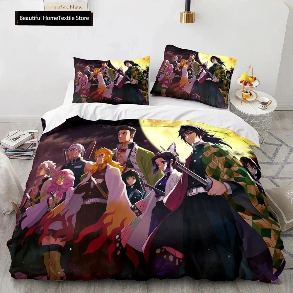 Dämon Slayer 3D-Bettwäscheset, Anime, Bettbezug, Kissenbezüge, Einzelbett, Doppelbett, Queen-Size-Bett, King-Size-Bett, Jungen, Mädchen, Jungen, Geschenk, Heimdekoration AU King 245x210cm
