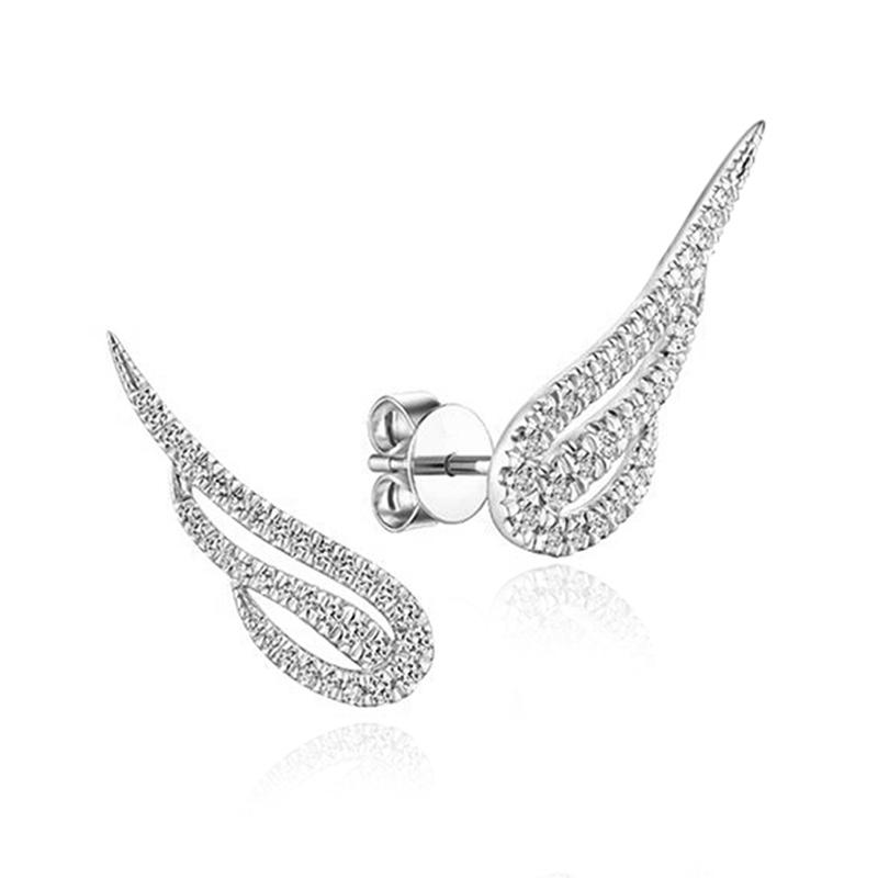 Huitan Schillernde Engelsflügel Ohrstecker Damen Mikro-Pavé CZ Einfache Stilvolle Damenohrringe Alltagsparty Trendiger Schmuck white