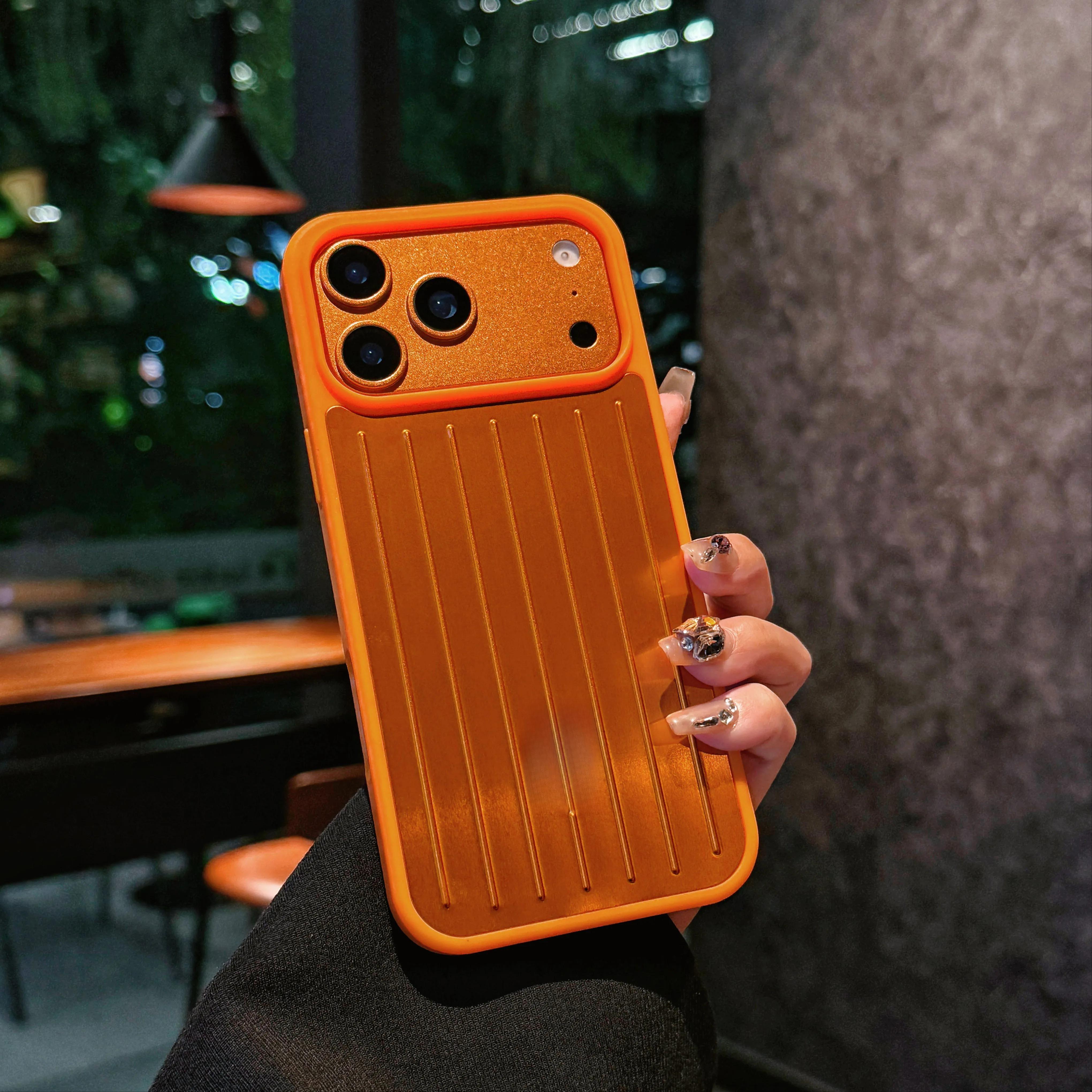 Rimowa High-End 3D Reisetrolley Handyhülle für iPhone 17 Pro Max/17 Pro/16 Pro Max/16 Pro 15 14 Schutzhülle mit Geschenkbox-Verpackung iPhone 13 orange