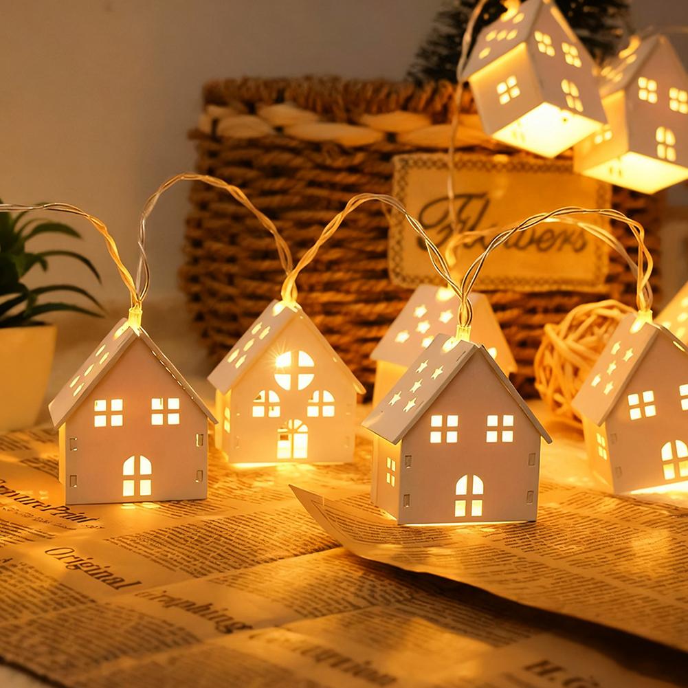 1.5/2/3m LED Weihnachtsdekoration Holzhaus Lichterkette Weihnachtsmann Weihnachtsbäume Batterie USB Lichterkette für Heimdeko Warm House-1.5m Battery Type