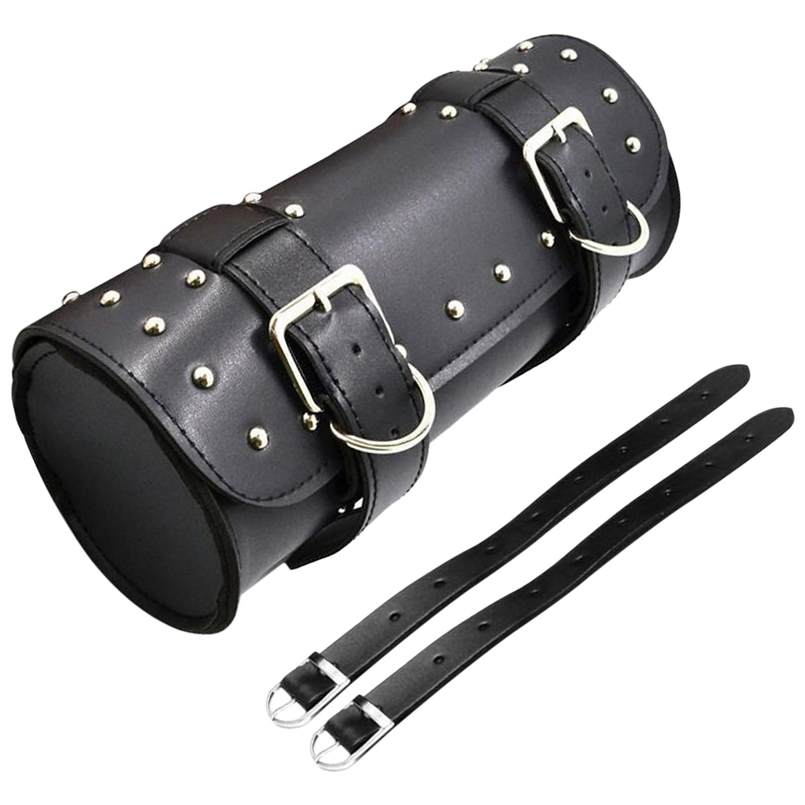 Motorrad-Werkzeugtasche, PU-Leder-Motorrad-Gabeltasche, Satteltasche mit verstellbaren Riemen, Lenkertasche schwarz