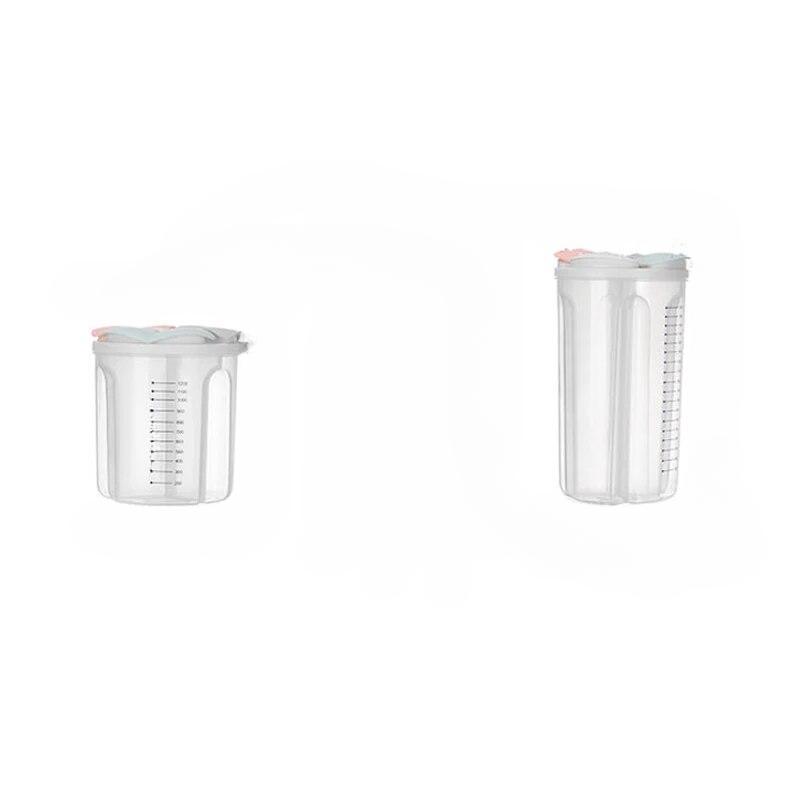 Versiegelte Aufbewahrungsbox für die Küche, Müslispender, Lebensmittelvorratstank, rotierende Becher für trockene Lebensmittel, Behälter, Mehl- und Getreidedosen-Organizer 2PCS:small +large size