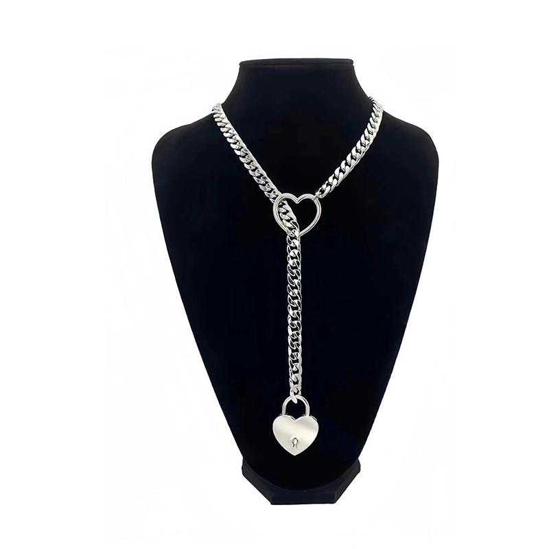 Herz O-Ring Slip Kette für Frauen Punk Rock Halskette Edelstahl Kubanische Lange Halskette Trendy Einfache Verstellbare Y-Halskette A2