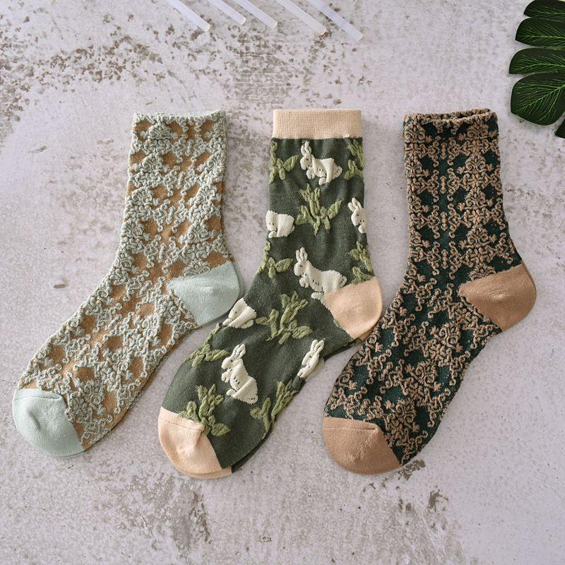 3/4/5/6PCS Neue Mode Harajuku Retro Frau Socken Neuheit Ethnische Druck Kawaii Nette Socken Baumwolle Casual Atmungsaktive Damen Mädchen Lustige Socken 3pcs C
