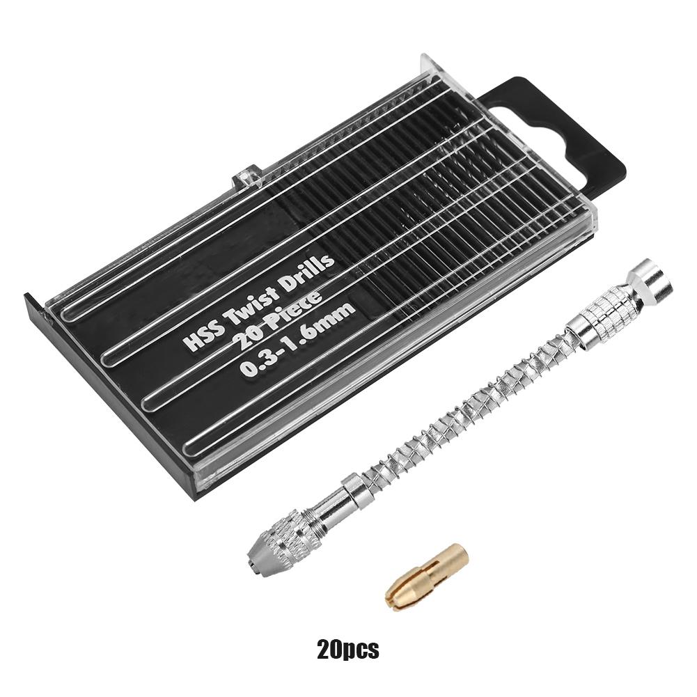 Tragbares Mikro-Mini-Werkzeugset, kleine Handbohrmaschine und 20 Spiralbohrer 0,31,6 mm