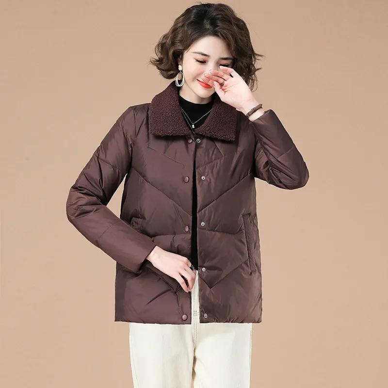 Baumwollkleidung Damen Wintermode Plus Samt Lammwolle Baumwolljacke Damen Kurze Jacke Kleine Person Baumwolljacke Damen M hellbraun