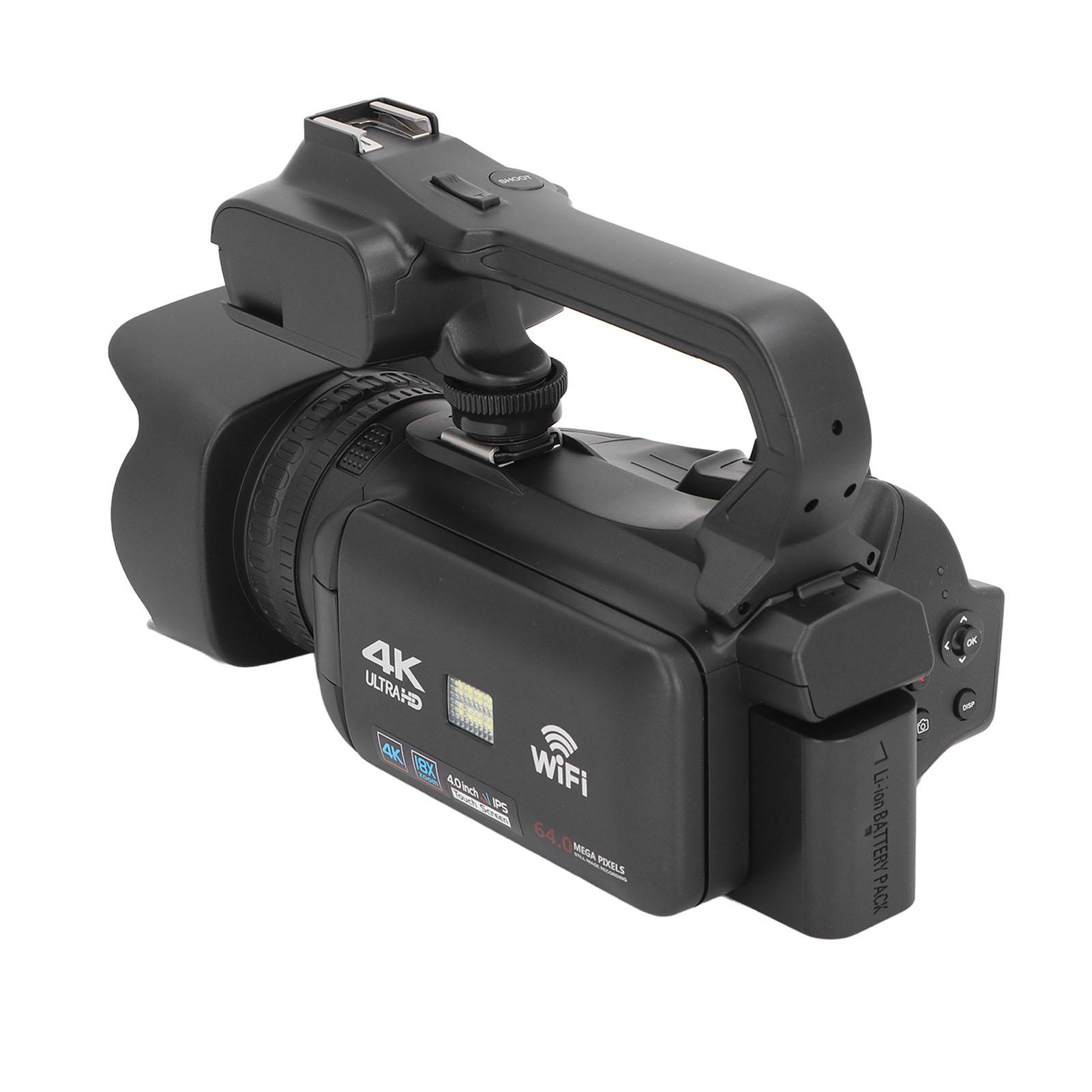 Camcorder 4K 64MP 18x Digital Zoom 4inch Touch Screen Vlog Camera Lossless Output with Remote