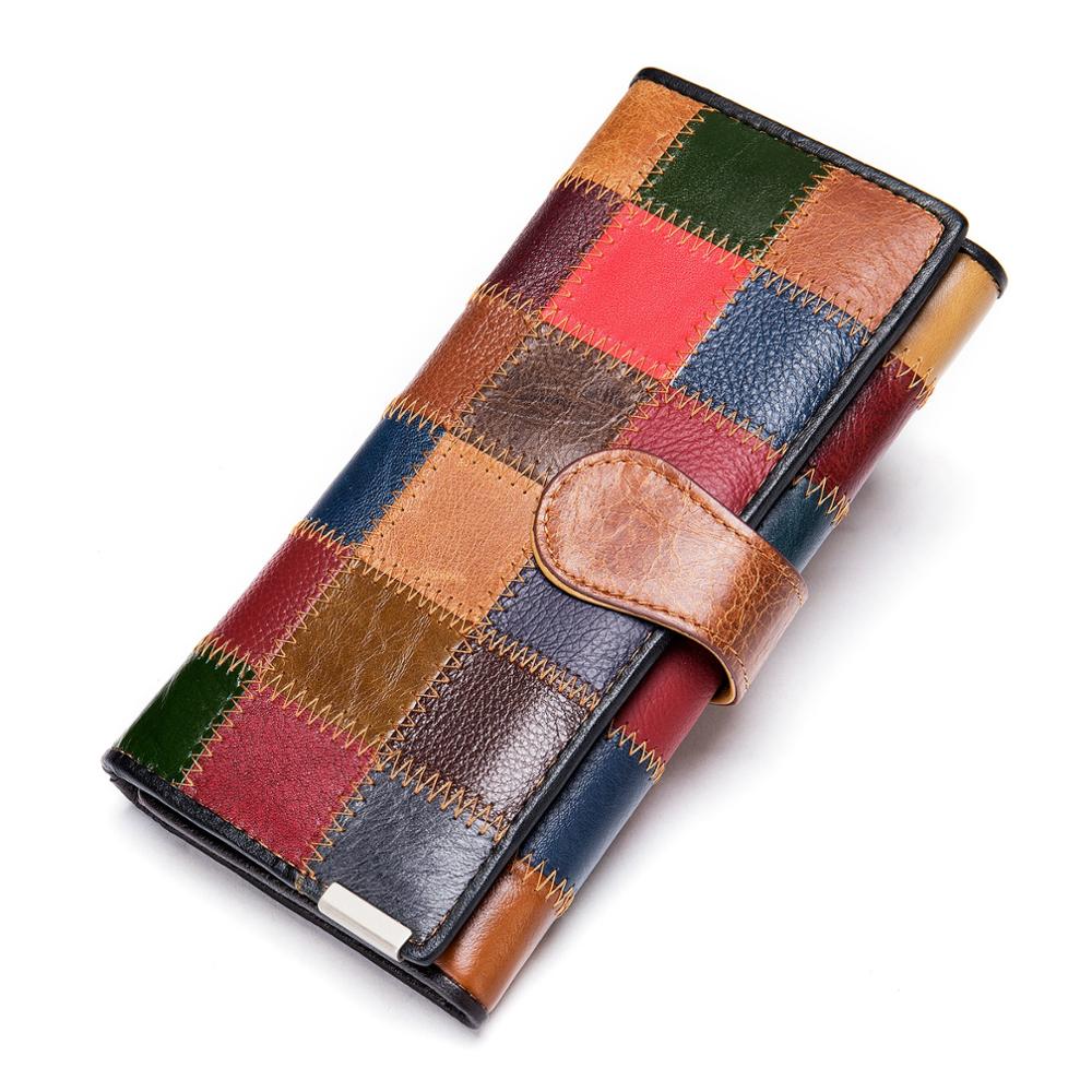 Damen Geldbörse Dreifach gefaltet Genäht Echtes Leder Geldbörse Damen Retro Boho Geldbörsen Münzen und Karten Damen Geldbörsen Lange Clutch Tasche Damen Handgelenk Geldbörsen