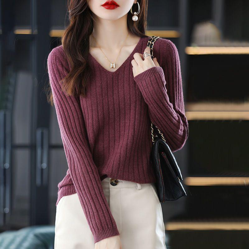 Frauen Pullover Langarm Top Gestrickte Pullover V-ausschnitt Mode Pullover Frau Winter Grundlegende Weibliche Kleidung Soild OL Pullover XXL bordeaux
