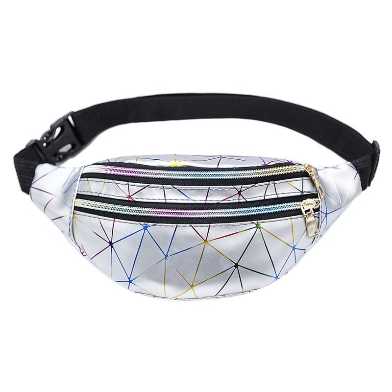 Yogodlns Laser Taille Taschen Frauen Silber Fanny Pack Männlich Weiblich Gürtel Tasche Schwarz Geometrische Brust Packs Laser Telefon Beutel unisex 30*10*15cm silber