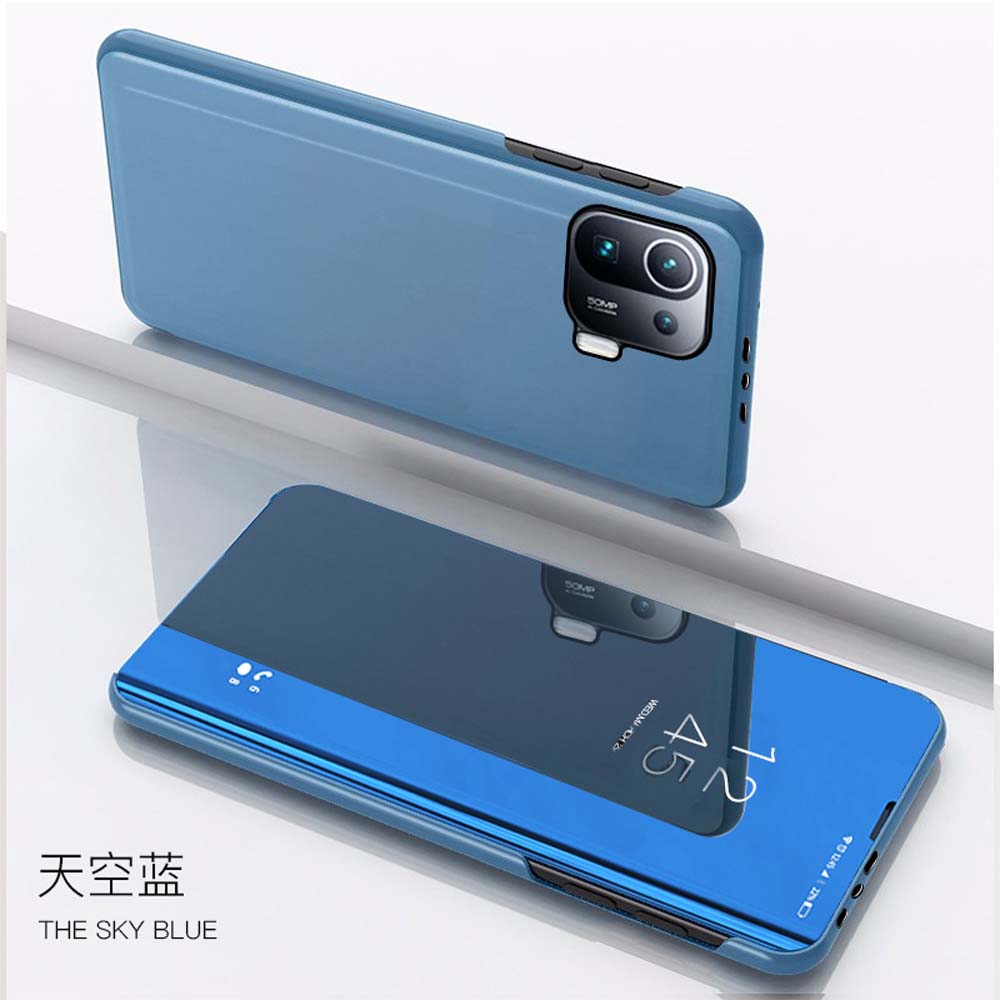 Mode Luxus Smart Mirror Flip Case für Samsung Galaxy S25 S24 Ultra S23 S22 S21 S20 FE S25 Edge Cover Handytaschen Coque Etui Galaxy S21 Plus himmelblaue