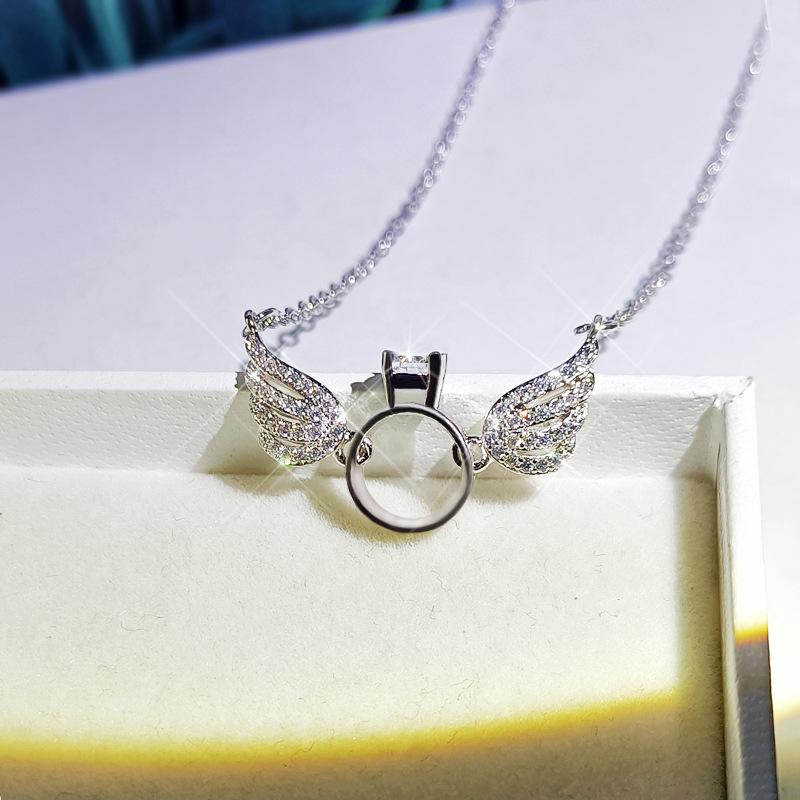 Modische und einfache Halskette Schmuck koreanische Version von Engelsflügel Anhänger Micro Intarsien Zirkon Halskette white