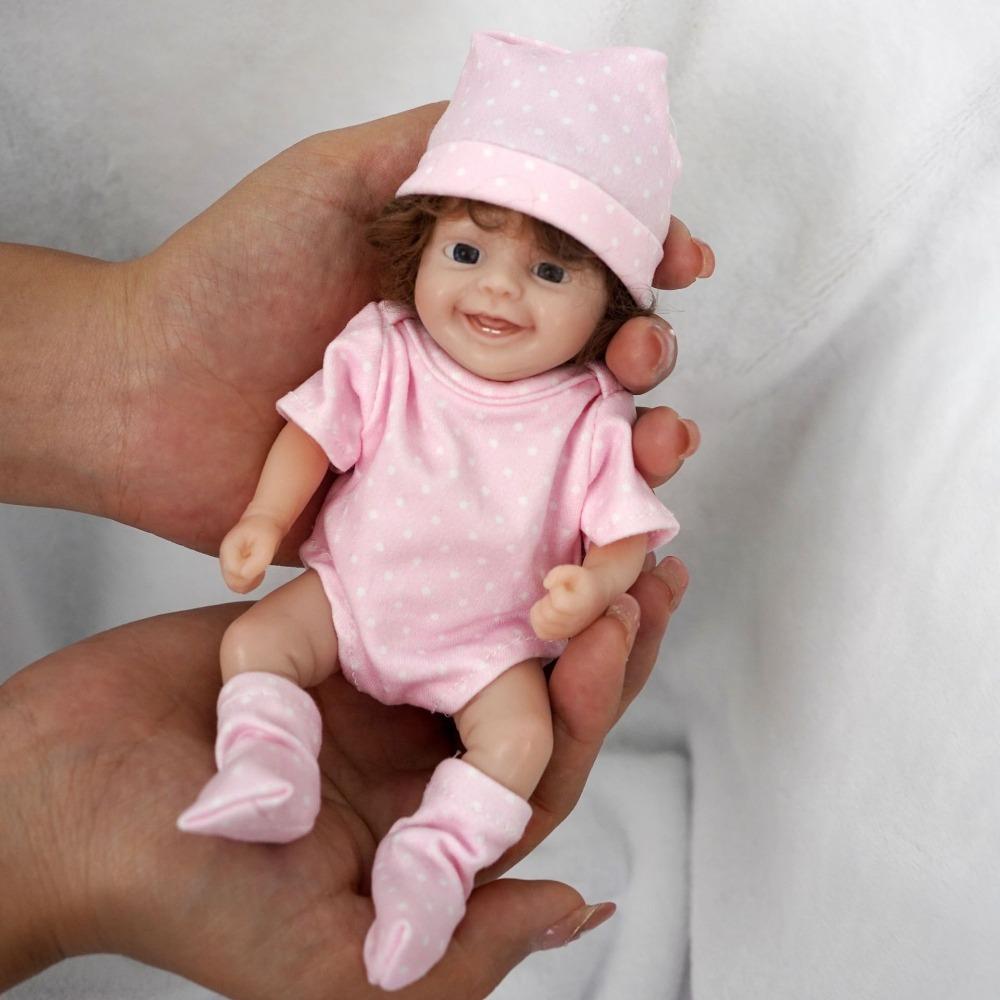 15 cm Mini-Reborn-Puppen, Mädchen, glücklich lächelnd, weicher, dehnbarer Vollvinylkörper, neugeborene Junge Puppe, kann Babypuppen baden, Kindergeburtstag, Urlaubsüberraschungsgeschenk boy doll hellrosa