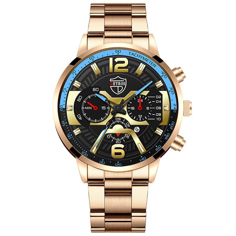 Mode Männer Uhren Gold Edelstahl Datum Kalender Quarz Armbanduhren Luxus Herren Analog Uhr Sport Einfache Männliche Uhr Geschenk Uhren hombre hellrosa/blau