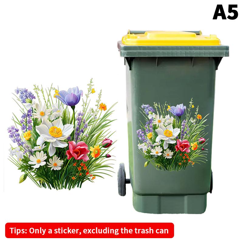Sonnenblumen Mülleimer Aufkleber Floral Rad Mülleimer Aufkleber Selbstklebend Wasserdicht PVC Aufkleber Für Wände Badezimmer Heimdeko A5