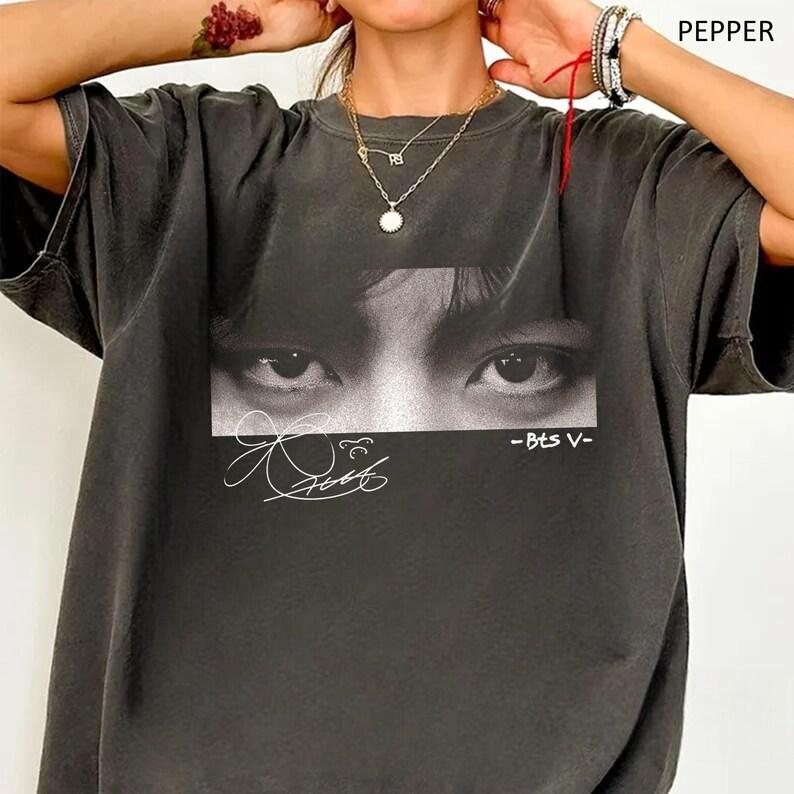 2026 Taehyung Augen Retro Shirt, Retro 90er Taehyung Shirt, KPOP V Shirt, Geschenk für Fan Hip Hop Streetwear Oversize T-Shirt M beige