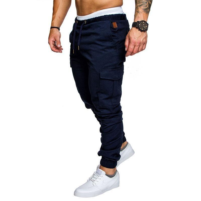 Herren Multi-Taschen Cargo-Taschen Sweatpants Lässige Lockere Passform Hosen Einfarbig Sport Kordelzug Hosen Übergröße M dunkelblaue