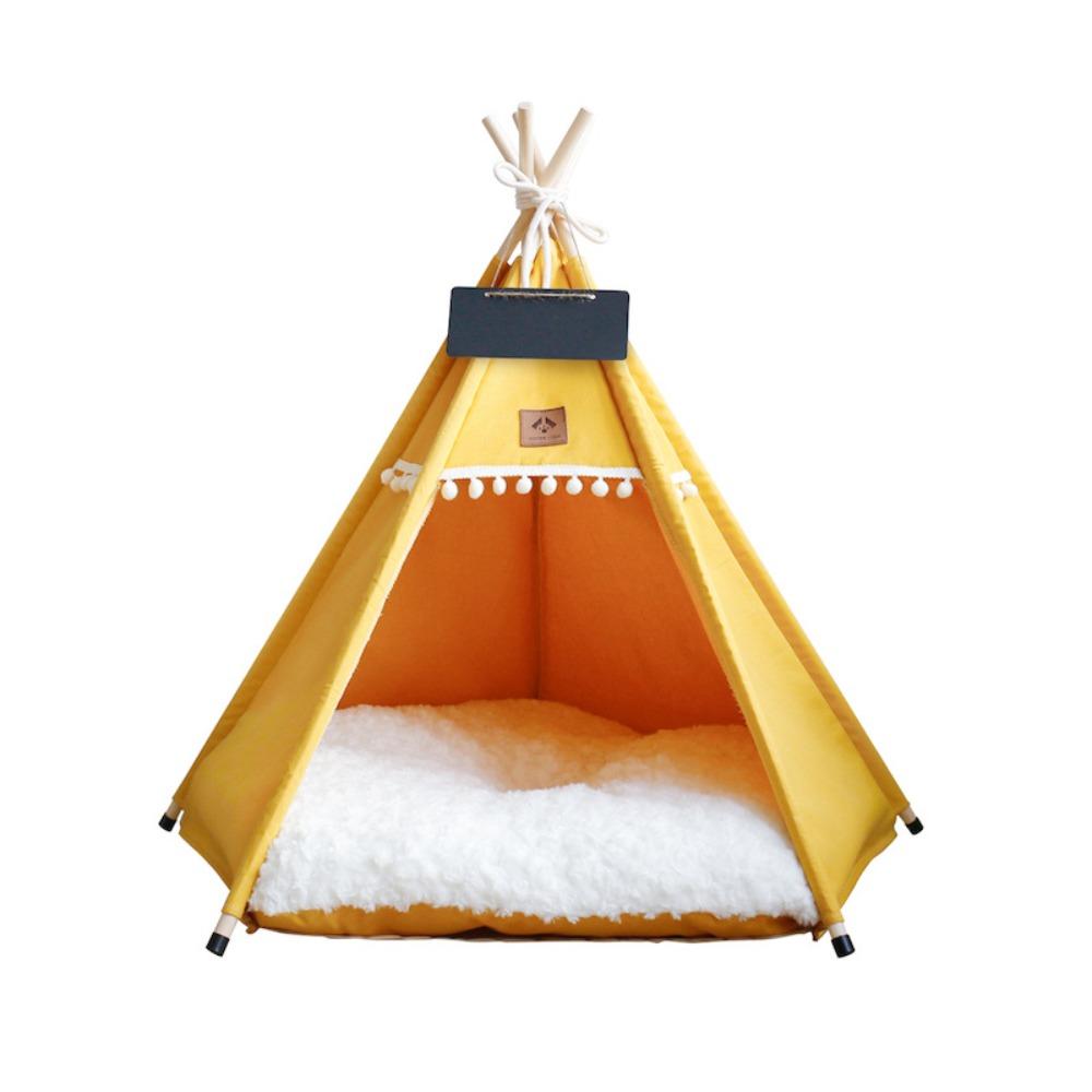 Waschbares Katzen-Tipi-Zelt mit dickem Kissen Haustierzelt Hundezwinger Hundezeltbett Haustierbedarf M gelb