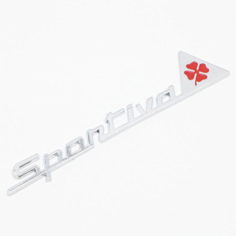 SPORTIVA Vierblatt-Logo Autoemblem Badge Aufkleber für Giulia GIULIETTA VELOCE Dekorieren Autozubehör Seitentür Kofferraum Etiketten silber/rot