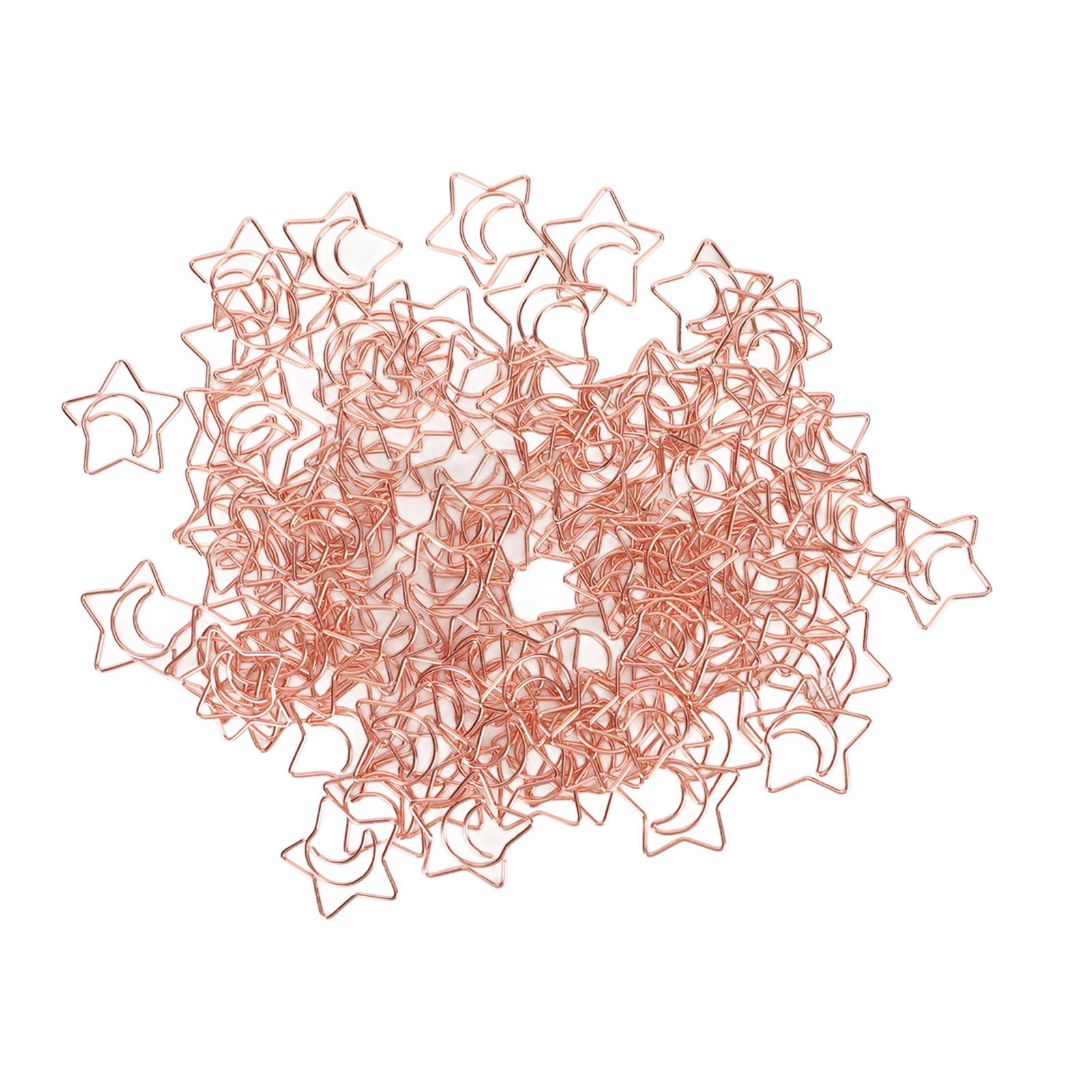 100 Stück Stern Mond Büroklammern Papierklemmen Rostschutz Rutschfestigkeit Niedliche Büroklammern für Büro Täglichen Gebrauch rose gold