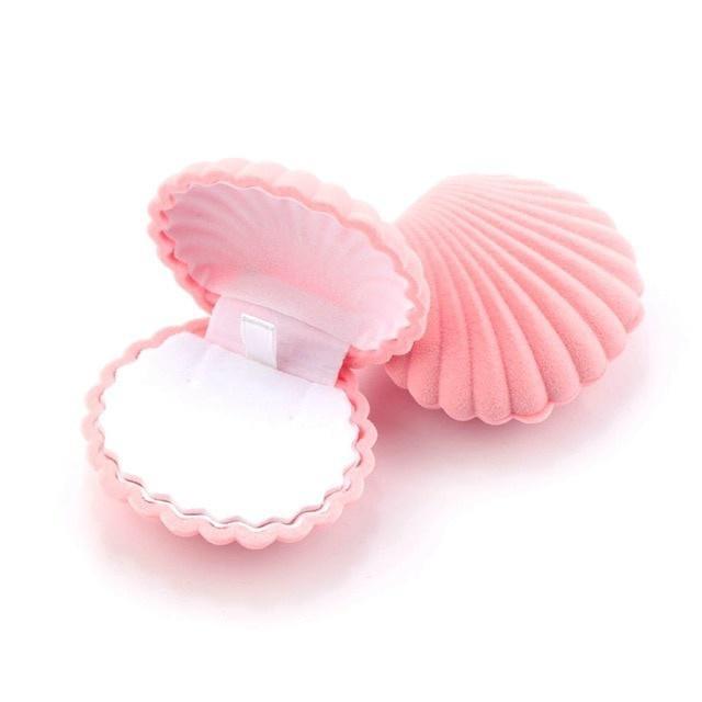 Muschelförmige Samt-Schmuckschatulle, Hochzeit, Verlobungsring-Box für Ohrringe, Halskette, Armband, Display, Geschenkbox, Aufbewahrung rosa