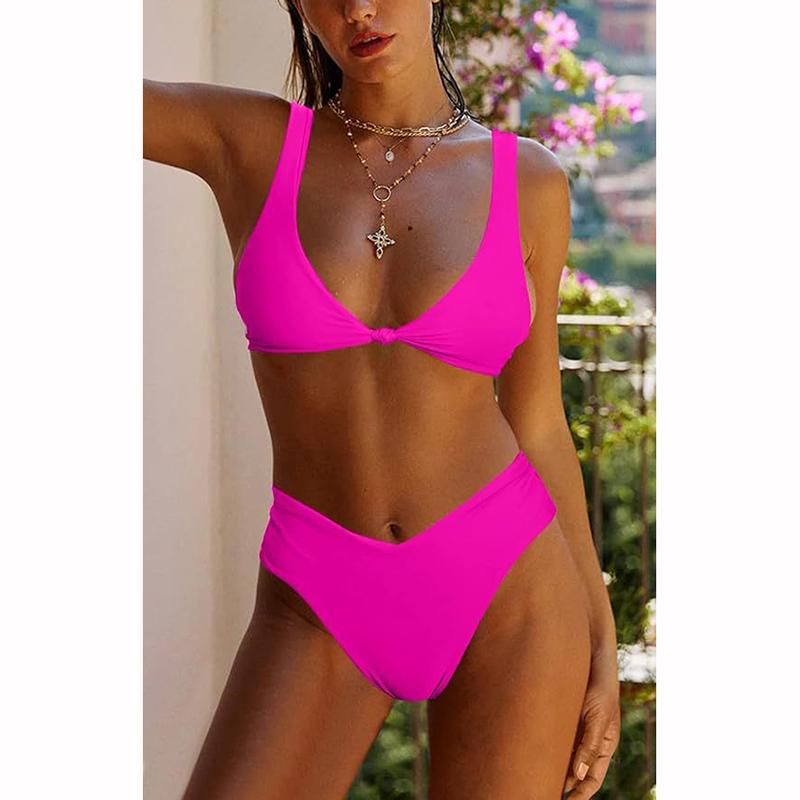 2025 neue Sexy Solide Bademode Badeanzug Frauen Zwei Stück Bikinis Set Badeanzug Strand Weiblichen Push-Up Biquinis XXL rot