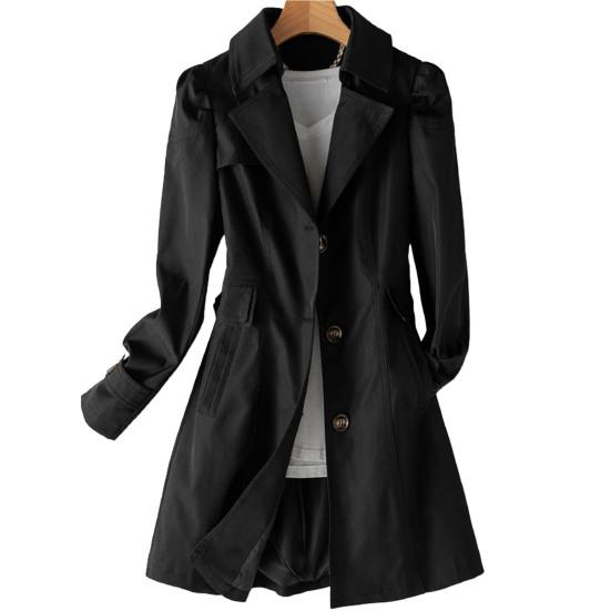 Damen Langer Slim Mantel Elegant Stilvoll Einreihige Jacke Einfarbiger Mantel für Business L schwarz