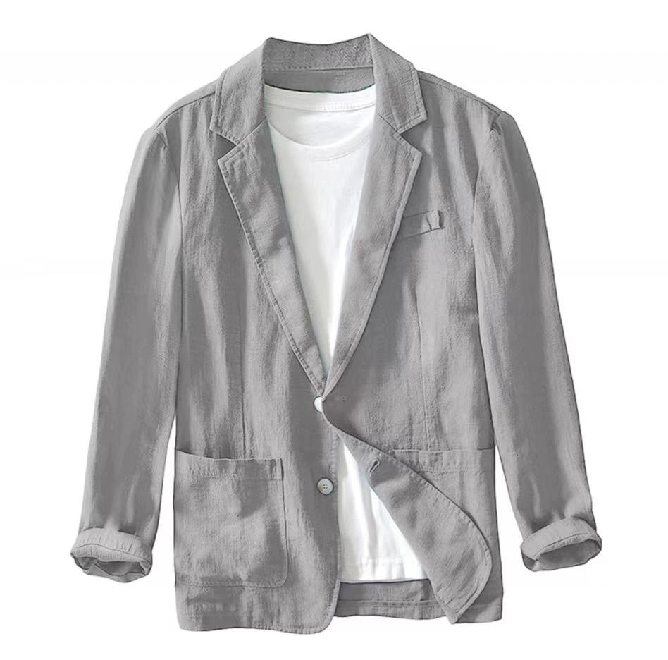 Herrenanzug Casual Einlagige Jacke Unifarben Baumwolle Leinen Casual Mode Herrenoberteil S grau