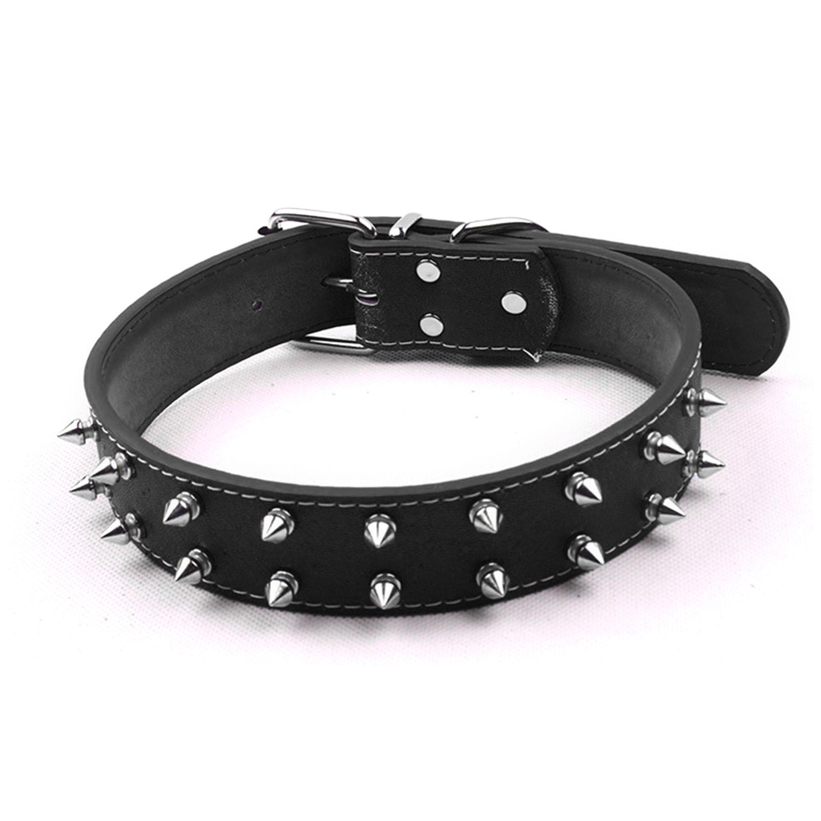 Hundehalsband im Punk-Stil mit Spikes, verstellbares Hundehalsband aus PU-Leder mit Nieten und Spikes, Nieten-Haustierhalsband schwarz